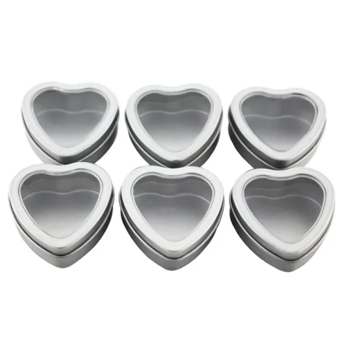 Heart shape candle tins with clear PVC window top lids clear window mint tin heart shape