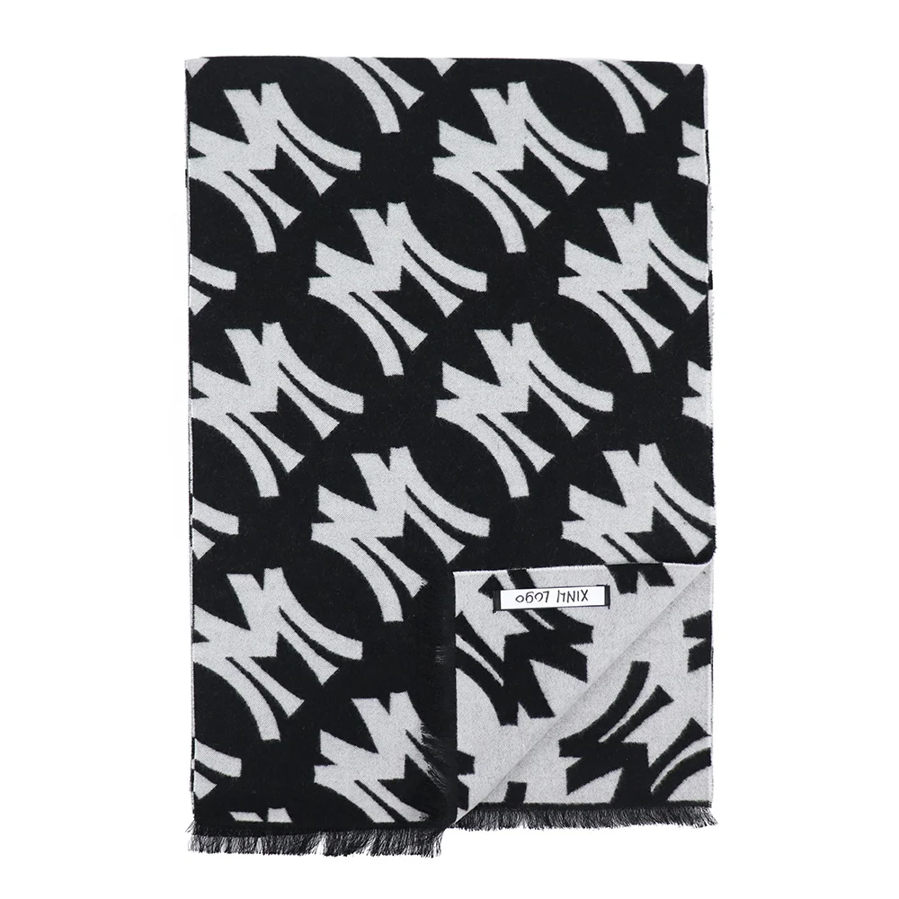 Китайский поставщик черный Allover M логотип алфавита тканый вышитый шарф зимний теплый шерстяной на