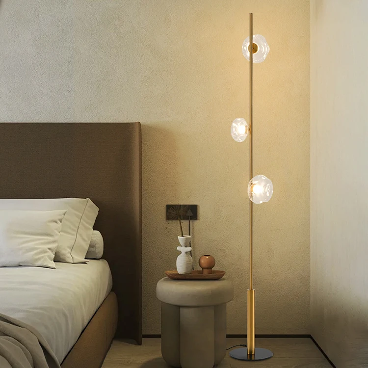 Simple living room LED floor lamp 21W three color changing light gold glass bedroom dining room study decorative floor lamp