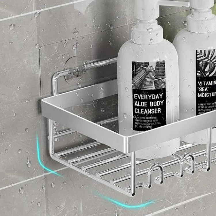 Jutye Stainless Steel Bathroom Wall Mounted Shelves Basket Shower Basket  Adhesive Silver Shower Caddy