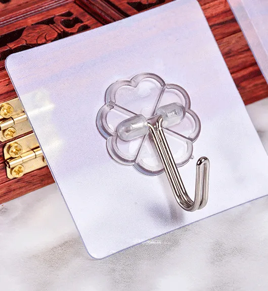 wholesale seamless transparent bathroom hook waterproof sticky hook stainless steel strong punch-free hook