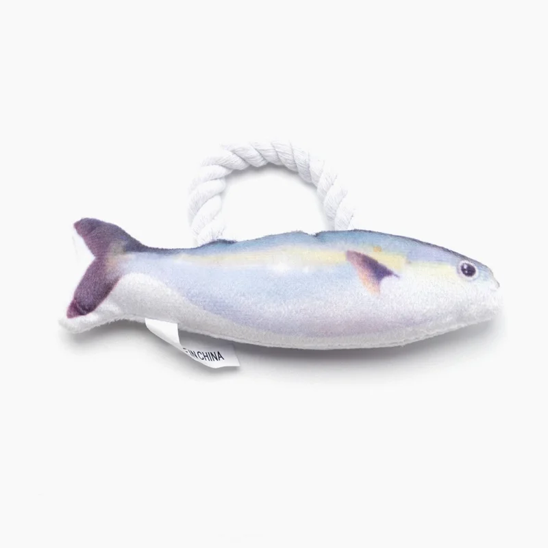 Custom Squeaky Dog Stuffed Animal Plush Toys Interactive Soft Cat Fish Toy Durable Pet Chew Toys with Cotton Rope