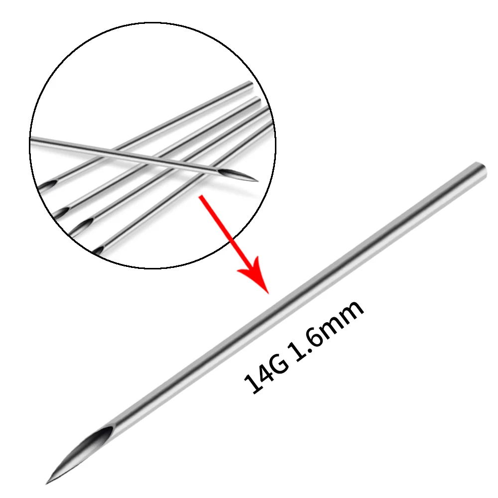 OEM Brand Body Piercing Needles 10g 14G 16g Disposable Sterile Surgical Steel Perforation Needle for Ear Nose Navel Nipple Lip