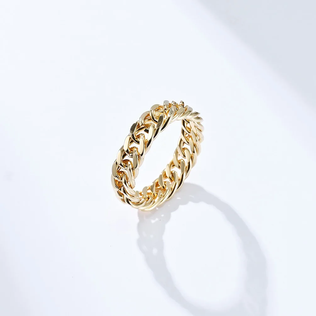 High quality 6mm stainless steel cuban chain link high polished 18K gold plated hip hop black ring