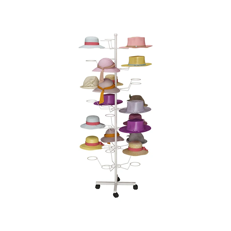 Multifunction Supermarket Floor Baseball Hat Display Stand Rotating Adjustable Metal Hat Display Shelves