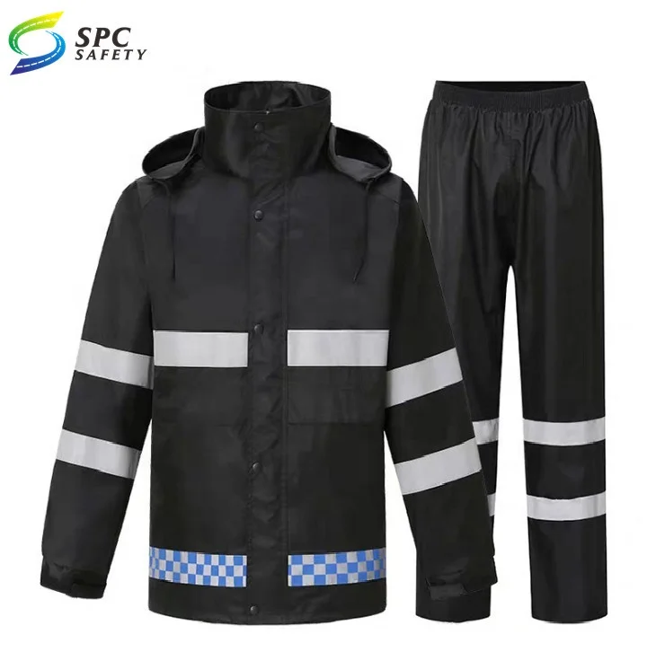 Durable high visibility oxford windproof waterproof construction traffic safety rainwear rain coat reflective suit raincoat