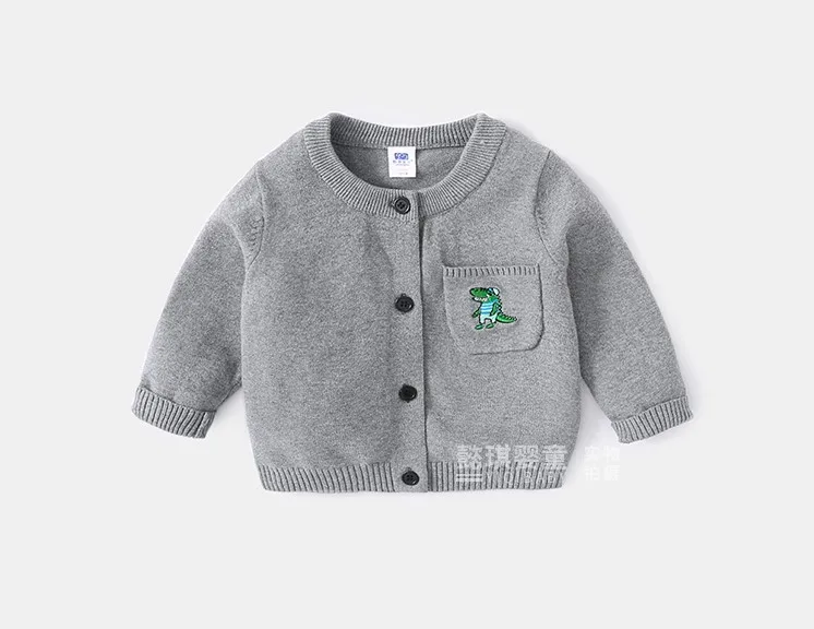 
Cartoon Embroidery kids clothing Knitted babies sweater cardigan with pocket for autumn 
