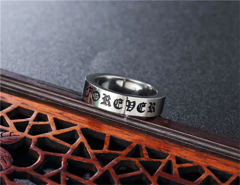 Scripture Personality Religious Belief Ring Cross Six-character Mantra Stainless Steel Silver Ring Men