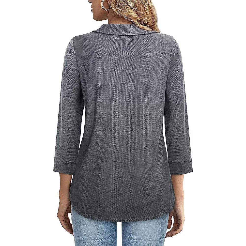 Autumn/Winter New Fashionable Zipper Solid Color Comfortable Casual 3/4 Sleeve Top Shirt for Women