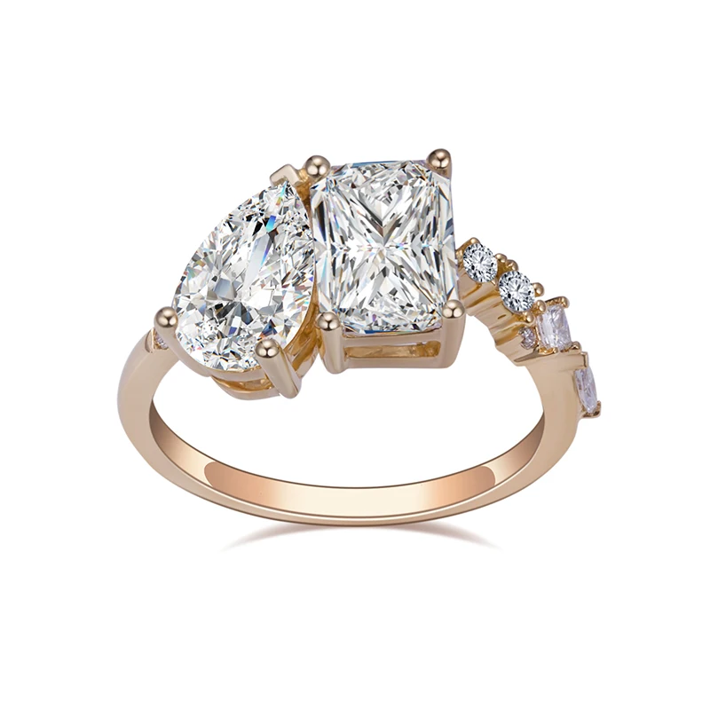 IGI 18K Yellow Gold CVD High Quality Pear Cut & Radiant Cut Lab Grown Diamond Special Style Rings Wedding Gift Jewelry Ring