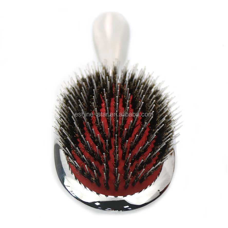 Custom Logo Rose Gold Color Electroplated Boar Bristle Glossy Hair Brush Extension Hair Brush