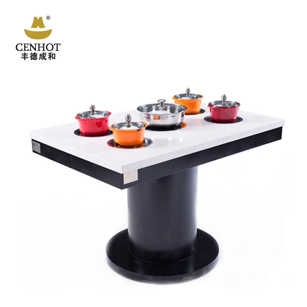 Cenhot Square Hot Pot And BBQ Quartz Dining Table For Restaurant Furniture