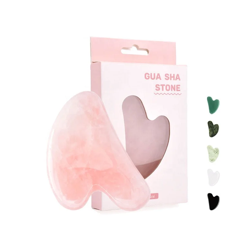 Heart Shape Gua Sha Stone Custom Logo Natural Rose Quartz Jade Black Obsidian Facial Massager Customized Packaging Box Gua Sha