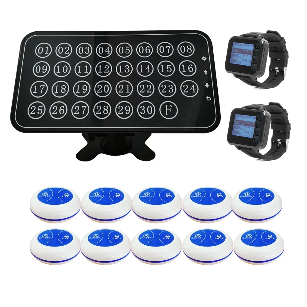 Restaurant Calling System Wireless Waiter Service Call Bell Button Table Pager System Wrist Pager Support to Add More Buttons