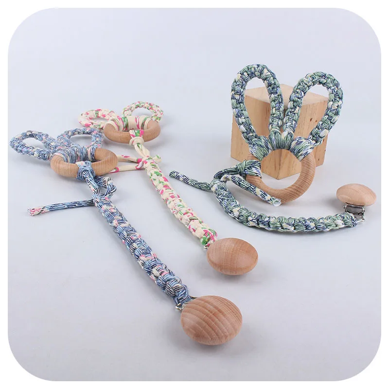 Floral Colorful Rope Pacifier Clip Chain Cloth Baby Woven Teething Toy Holder Infant Toddler Knit Pacifier Holder
