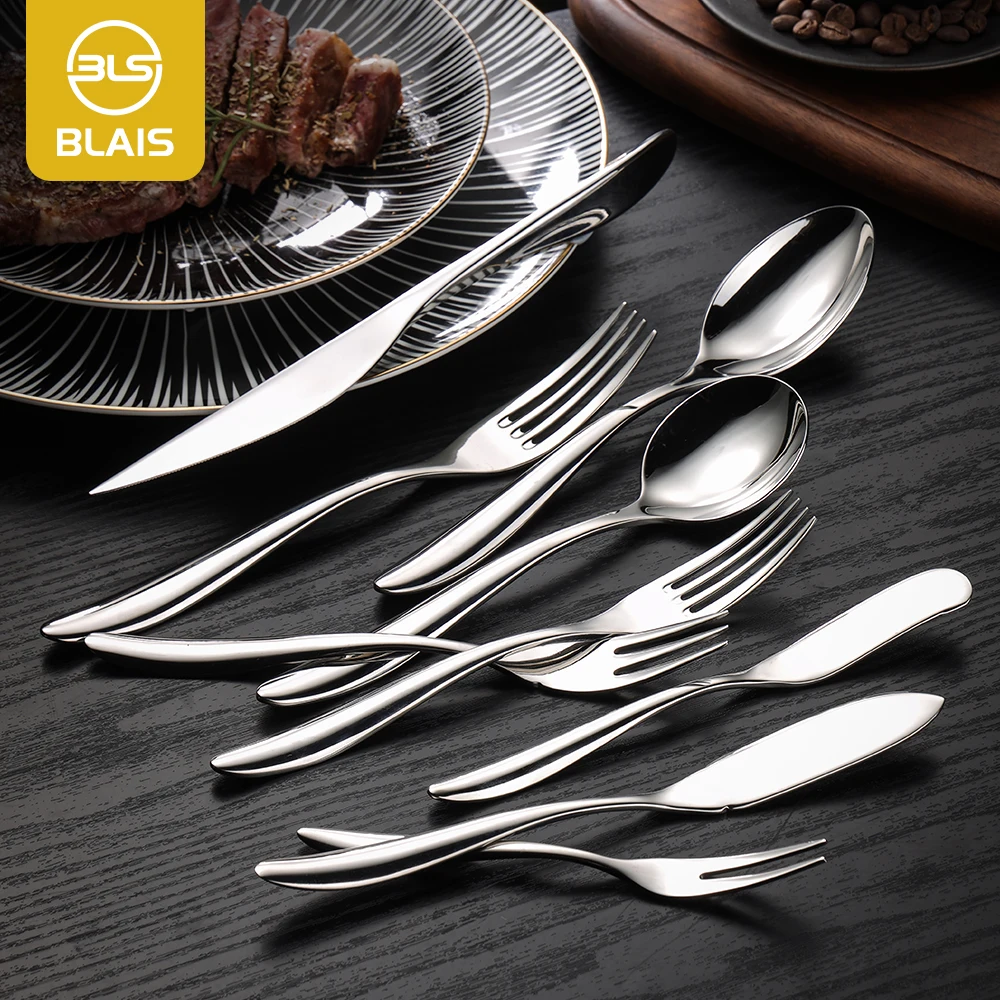 high quality heavy  mirror silver western nordic european stainless steel 304 flatware cutlery set for hotel restaurant wedding