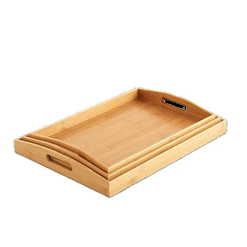 Factory Bamboo Serving Wooden Tray with Handle for Breakfast Afternoon Tea Bathroom Tray