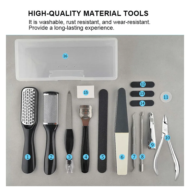 Professional Pedicure Kit Nail Clippers Foot Care Spa Art Tools 15 Pcs Black Manicure Set Feet Rasp Dead Skin Remover for Home