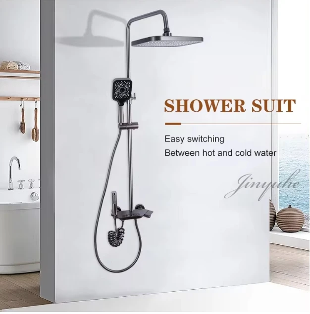 2024 Wall-mounted Black Piano Thermostatic Faucet Mixer Shower Set Digital Bathroom Brass Modern Oval Waterfall Faucet Polished