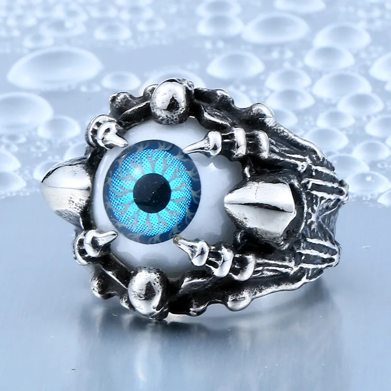 Hip hop Punk Vintage Stainless Steel Evil Big Eye Biker Men Rings For Men