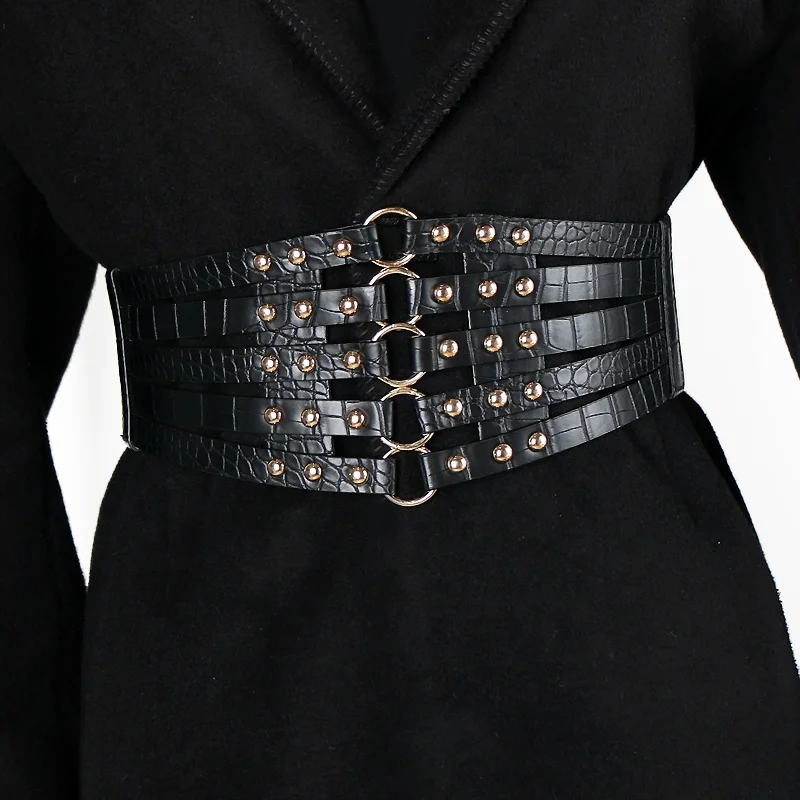 Rivets wide waist seal female decorative western assembly skirt punk elastic waist belt coat belt