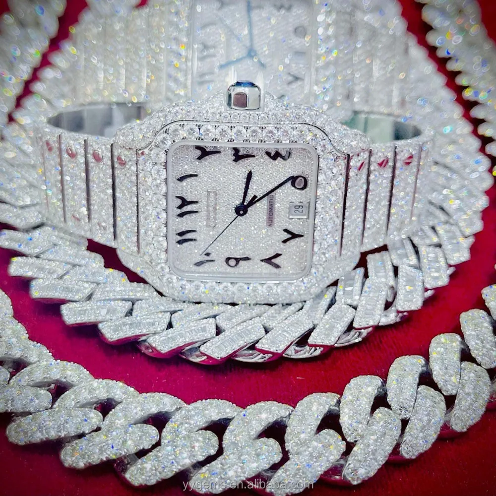 Алмазный тестер на заказ Роскошные полые алмазные часы VVS Moissanite в стиле хип-хоп механические из нержавеющей стали со льдом