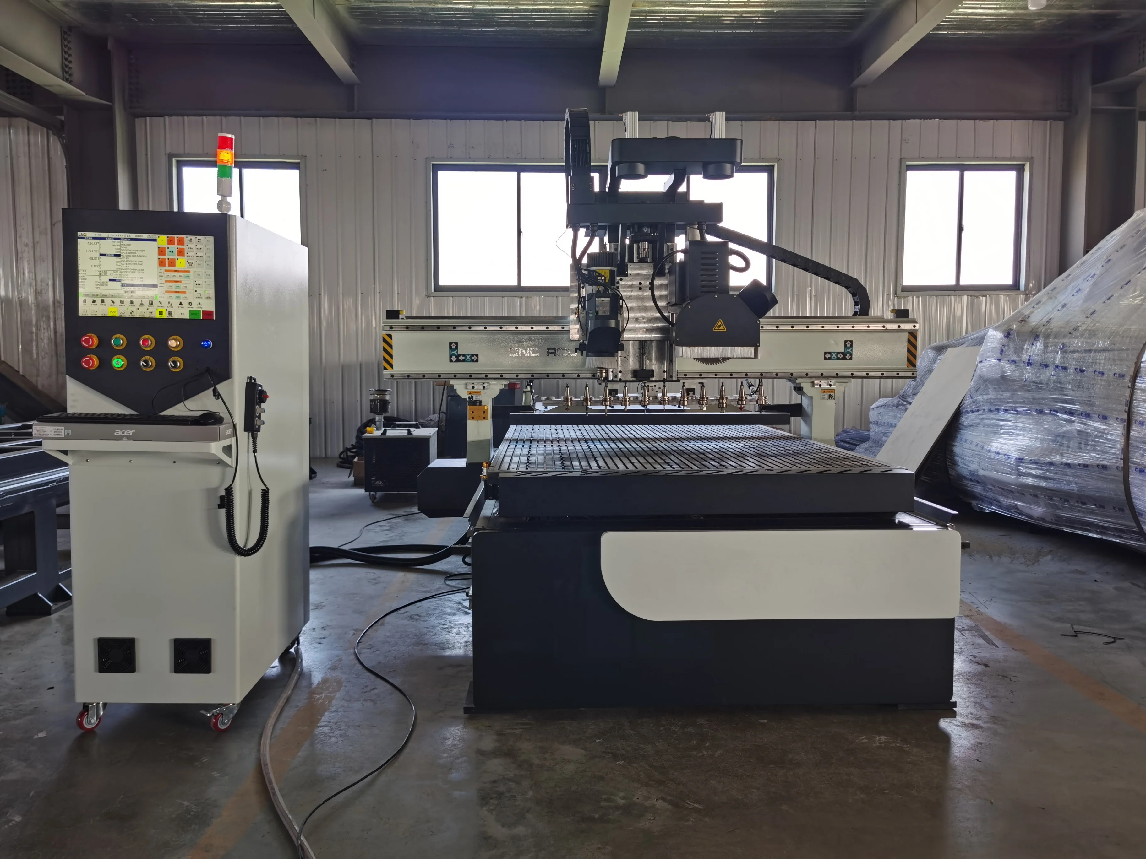 KIN-NC12S double saw blade auto tool changer wood mdf acrylic cutting cnc router atc machine for woodworking furniture cabinet