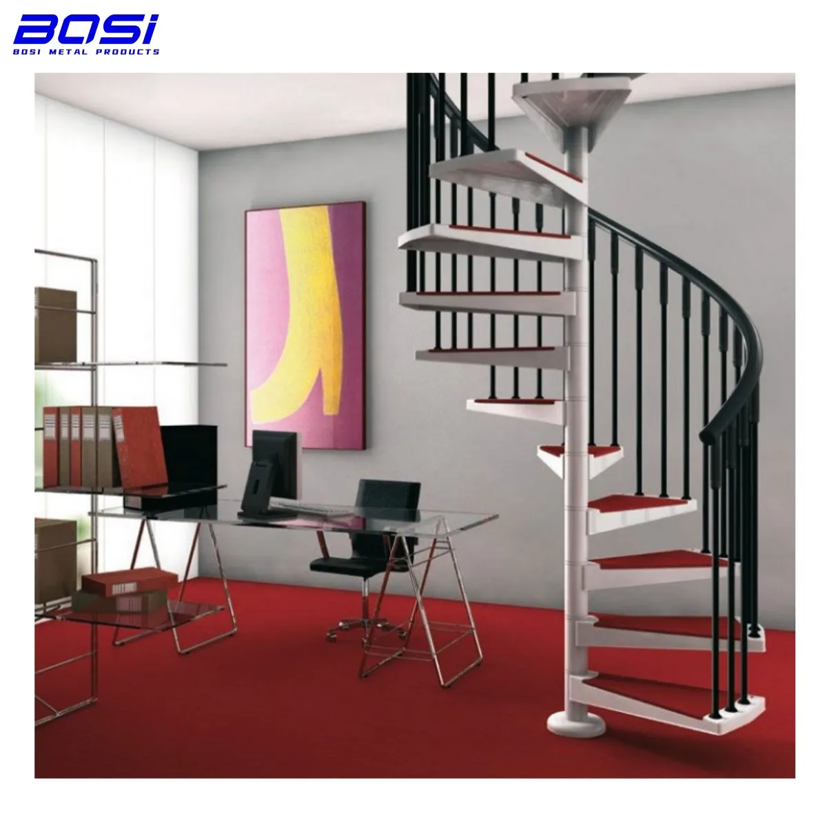 Новая модель комнатных спиральных лестниц с верхними деревянными перилами перила из углеродистой стали простая установка для наружного использования