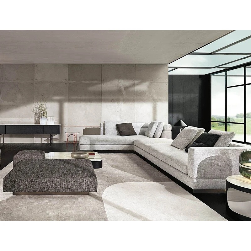 Grey Long Couch Sectional Sofa Luxury Classic European Sofa Set