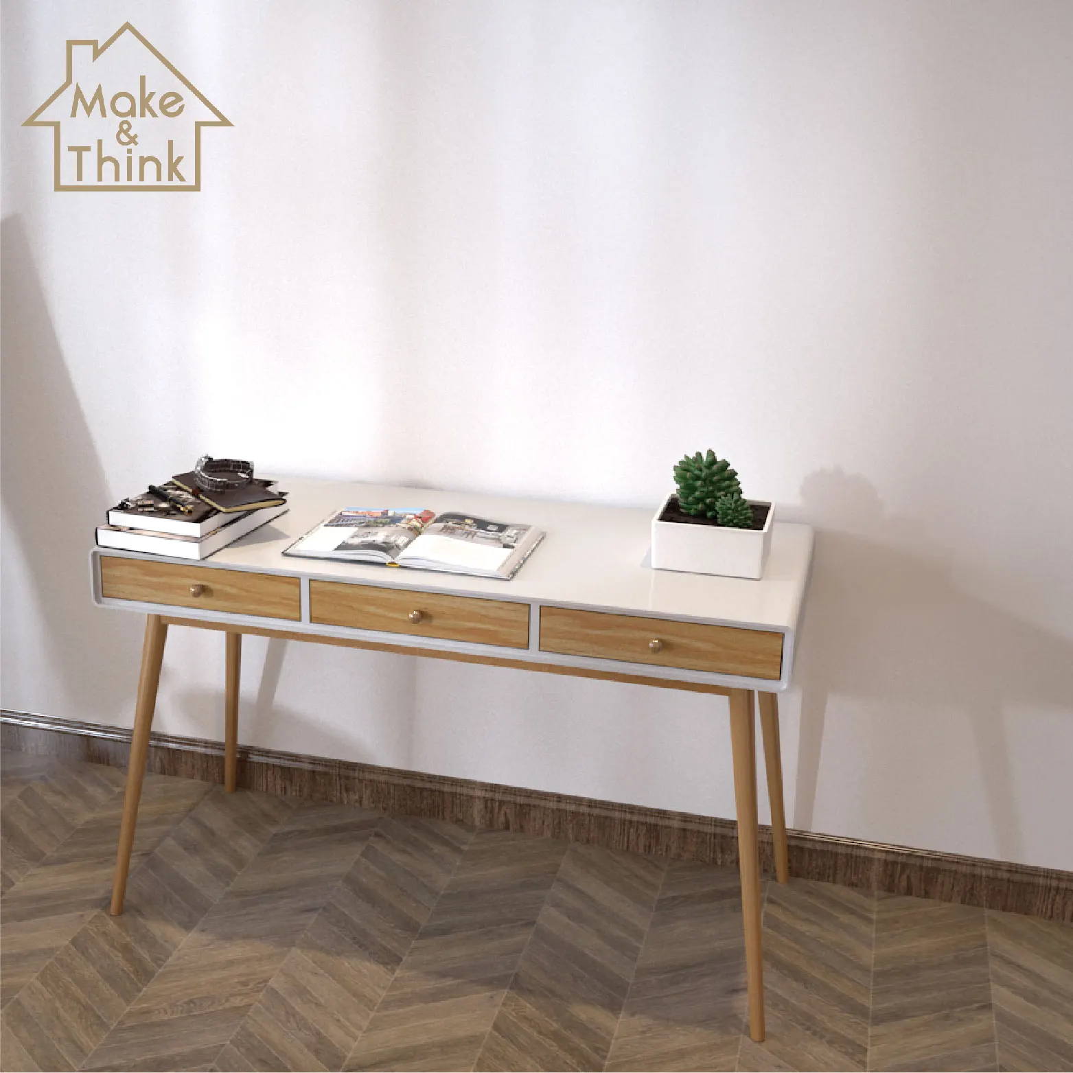 
White solid wood furniture dressing table writing desk with drawers for study office 