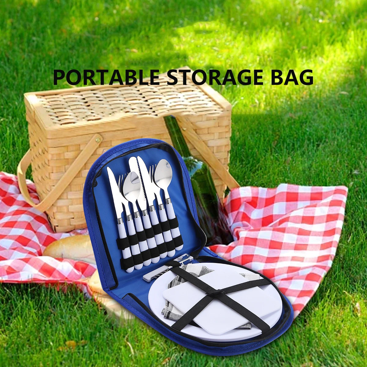 Outdoor Camping Portable Stainless Steel Cutlery Set  Double Travelling Picnic Ceramic Steak Knife Fork Spoon Set