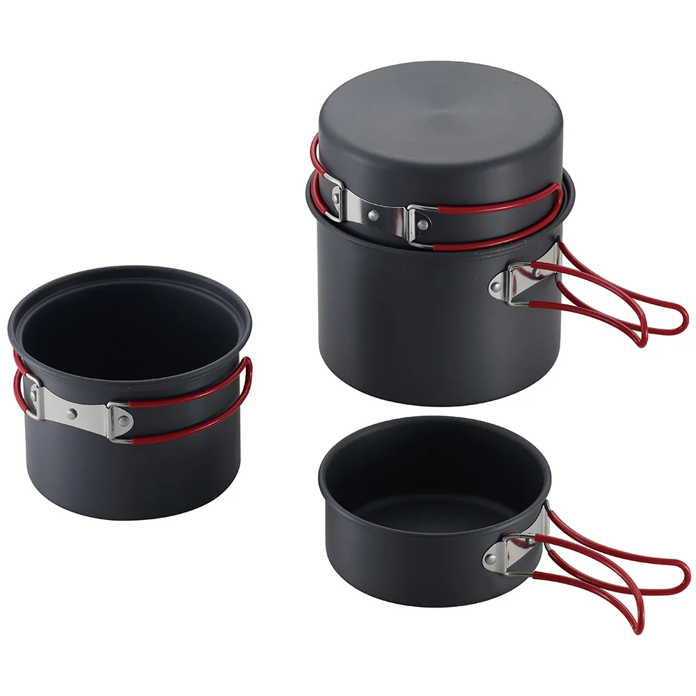 Outdoor Portable Tableware Set 4 Pcs Hard Anodized Camping Pan Pot Cookware Set