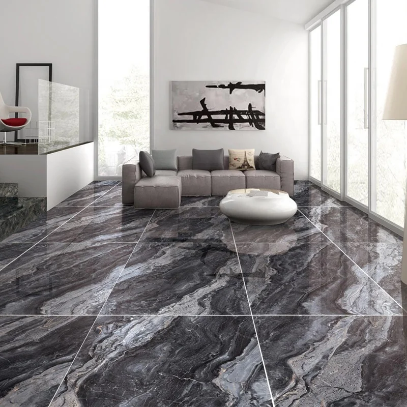 600x1200mm Dark Grey Color Marble Texture Full Body Full Polished Porcelain Tile Indoor Flooring And Wall Tiles