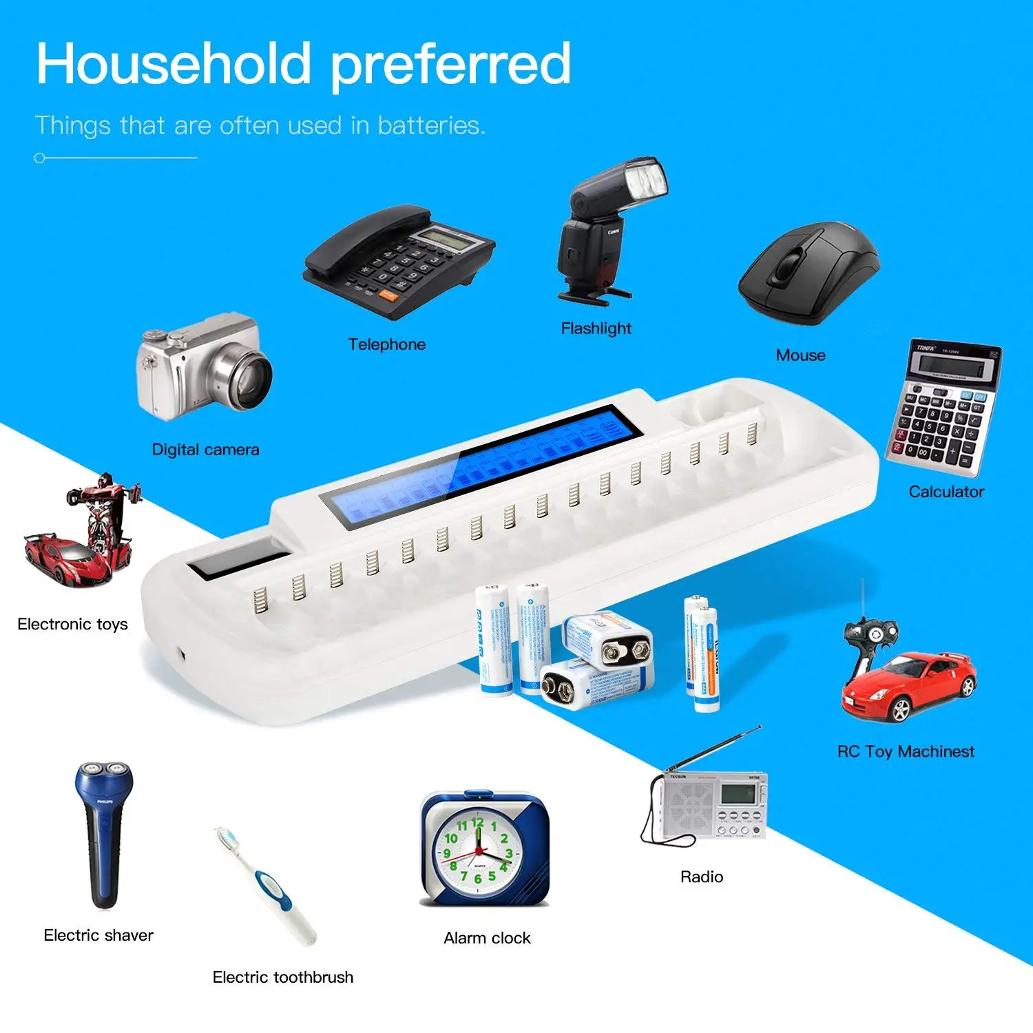 adapter 18650 micro micro usb portable multi lithium-ion universal fast smart 8 port usb rechargeable 2a battery charger aa aaa