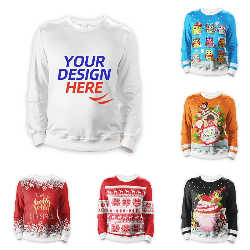 Sublimation 3D Print Christmas Sweater and Hoodies for men and women custom full printing sweatshirt