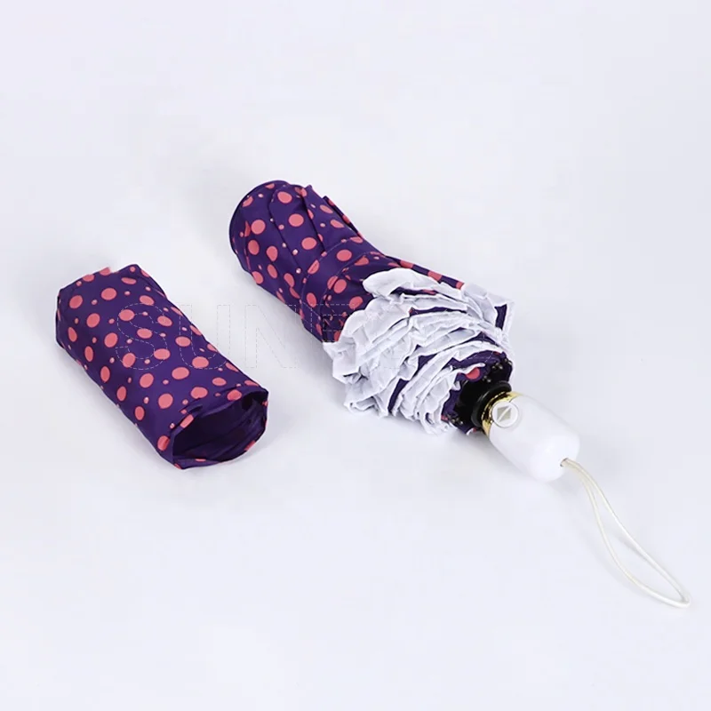Custom Fancy Trifold Purple Color Collapsible Automatic Folding Umbrella With Ruffles