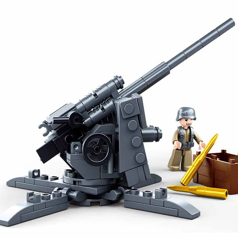 WW2 Military Normandy Landing Anti Tank Guns Soldier Weapon Building Blocks Toys
