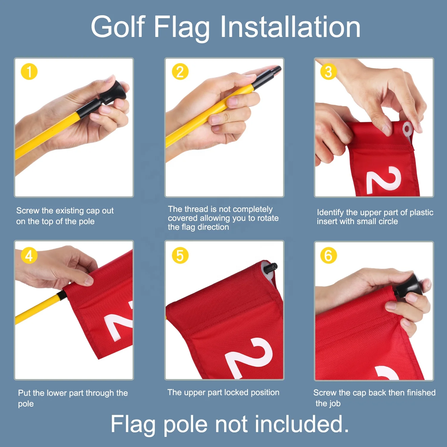 8x6 Inches 420D Nylon Miniature Golf Numbered Flags for Practice Putting Green, 6-Pack