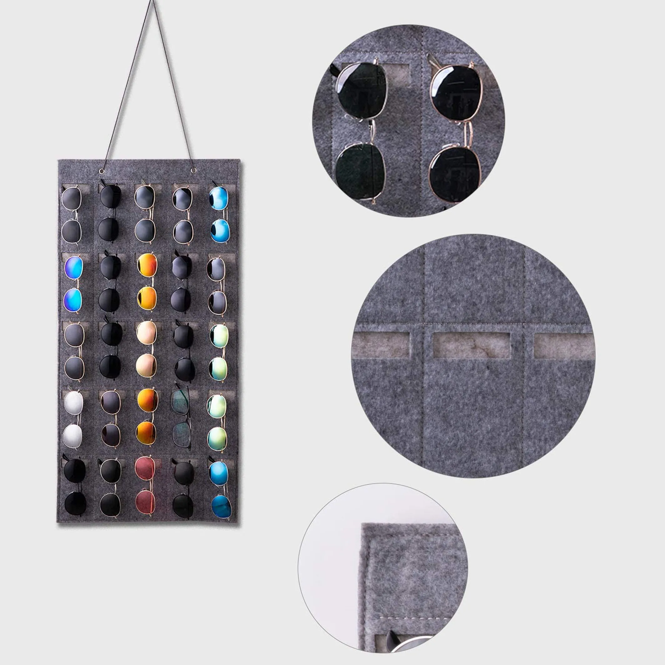  Gray eyeglasses travel felt wall pocket hanger mounted holder hanging bag sunglasses organizer