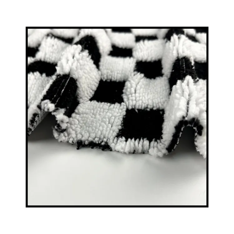 360gsm black and white square sherpa material jacquard fleece fabric