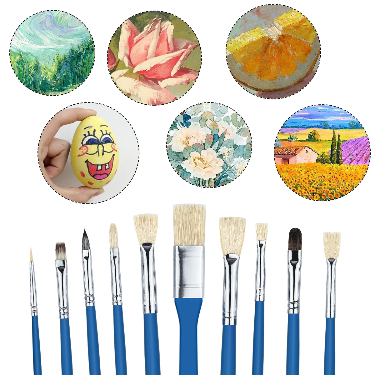 Professional 10 Pcs Artist Watercolor Sable Paint Brushes Round Tip Flat Dagger Oval Wash For Detail Watercolor Painting