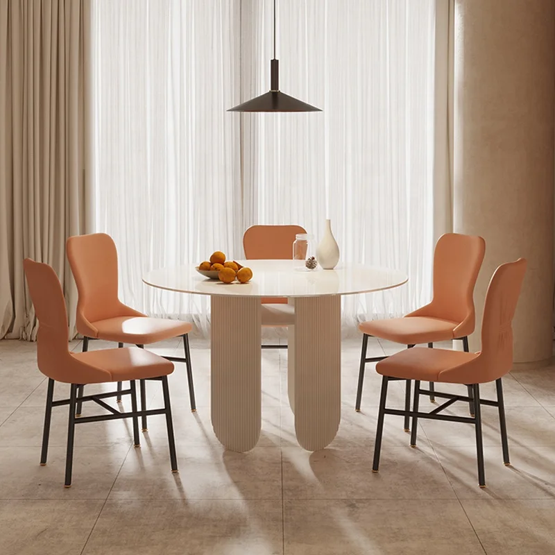 White bright rock plate round table chair household designer round high-grade round table household 10 person dining table