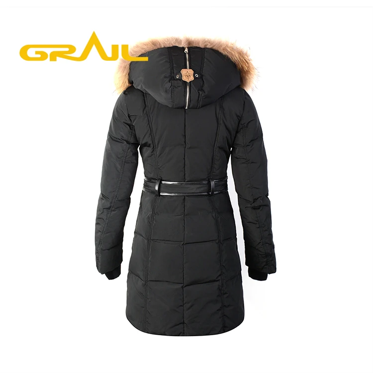 European style long fur collar warm winter goose ladies down coat parka jacket