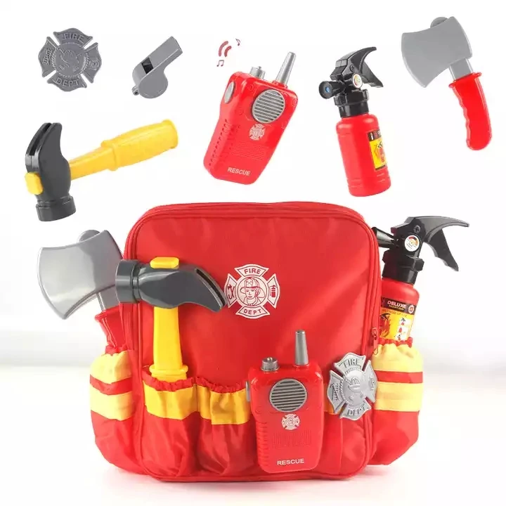 Educational Pretend Play Toys Roleplay Fireman Rich Accessories Simulated Audible Pager Extinguisher Fire Tool Kit Set Kids