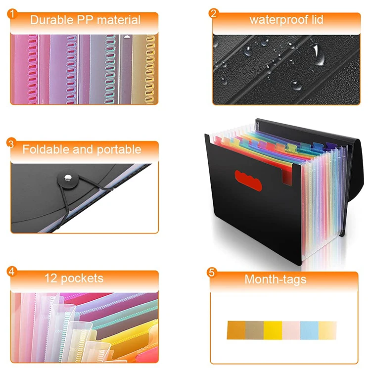 Pocket Expanding File Folder with Sticky Labels, Accordion File Folder Document Organizer Expanding File Folder