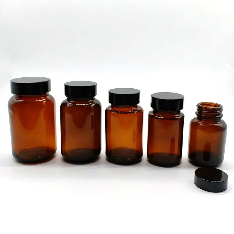 OEM wide mouth amber  capsule glass medicine pill empty bottles packaging