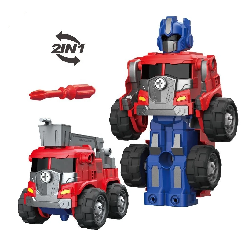 Diy assembly ladder fire-truck toy kids deformable plastic inertial friction toy car fire truck with light and music