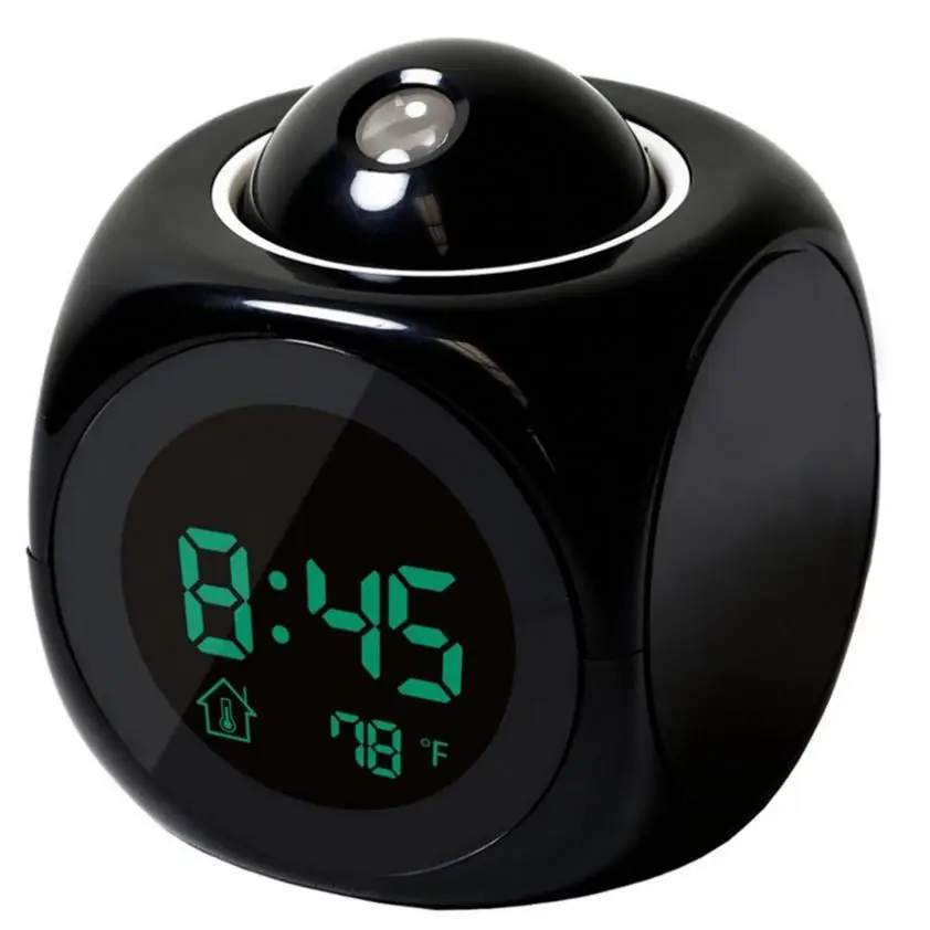 K1411 Digital Alarm Clock LED Projector Thermometer Desk Time Date Display Projection Calendar USB Charger Table Clock