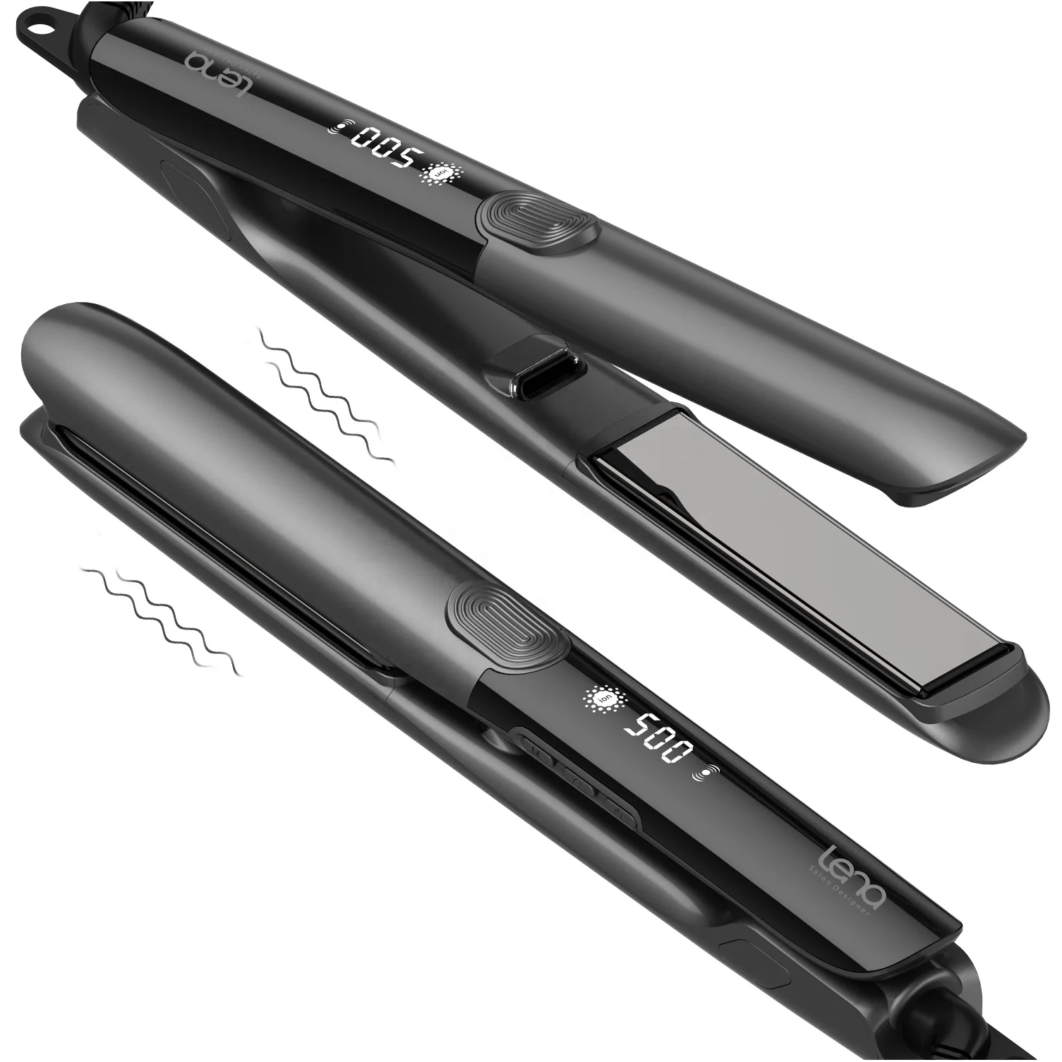 Lena High Quality Customize 500F Vibrating Smooth Plate Professional Negative Ion Flat Iron Titanium Hair Straightener