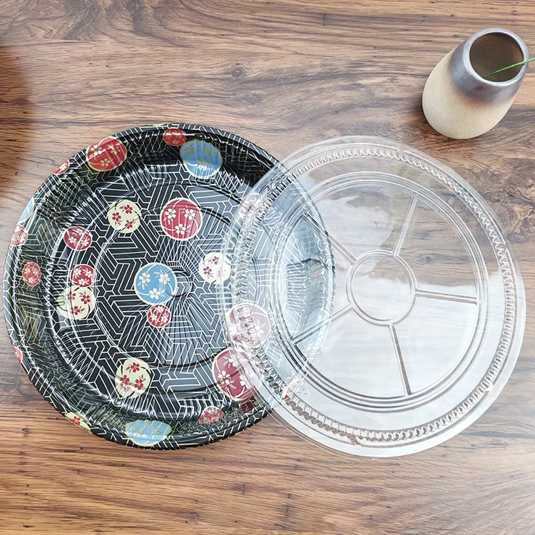 Popular Japanese Design  Disposable Plastic round Set Sushi Plates And Dishes